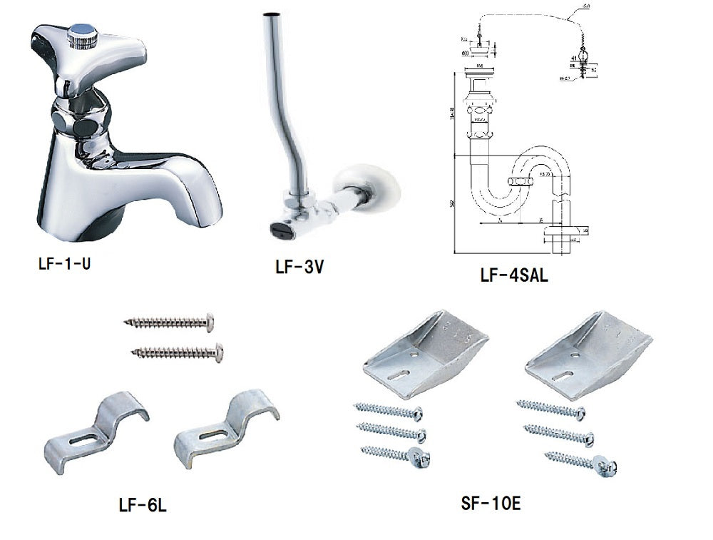 LIXIL(INAX) そで付小形洗面器(水栓穴1)床排水セット L-132AG/BW1+LF-1-U+LF-3V+LF-4SAL+LF-6L+SF-10E