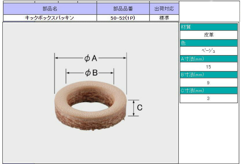 水栓部品 キックボックスパッキン 50-52(1P) ネコポスでお届け