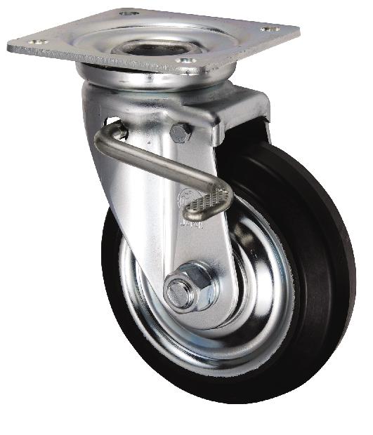岐阜産研工業(ウカイ) JBタイプ キャスター(左用) サイズ150mm 鋼板製ゴム SJBL-150