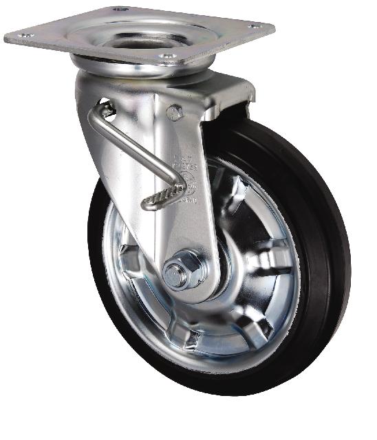 岐阜産研工業(ウカイ) JBタイプ キャスター(左用) サイズ200mm 鋼板製ゴム SJBL-200