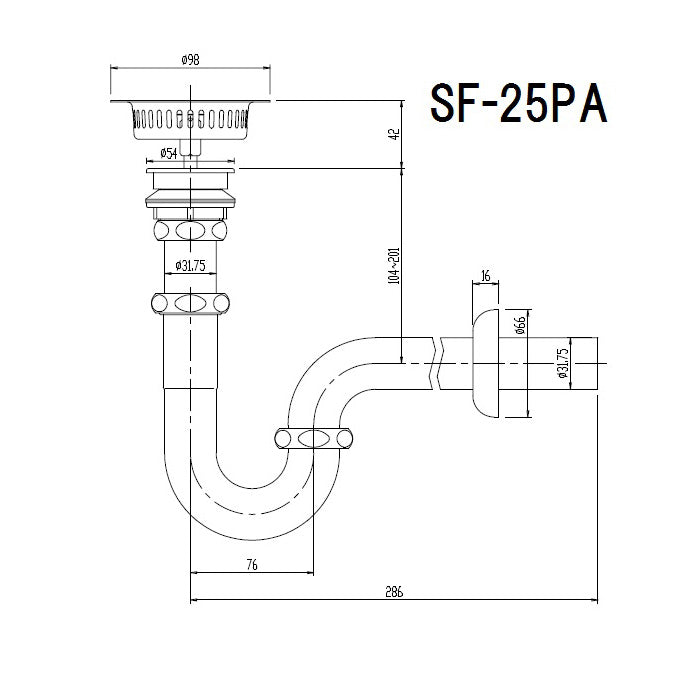 多目的流し用床排水Sトラップ(S-17用) SF-25SA
