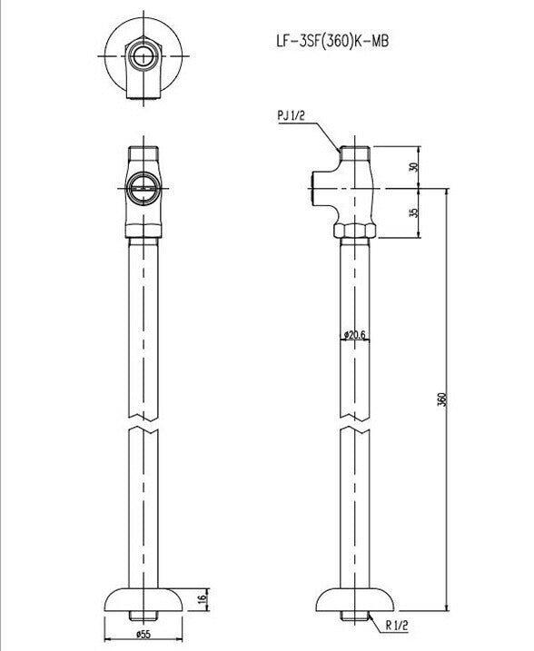 床給水用 ストレート形止水栓 LF-3SF(360)K-MB