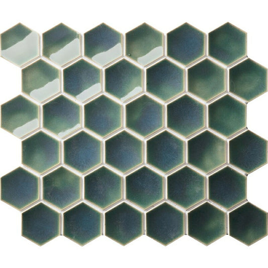 名古屋モザイク  クラフトタイル  デスポート DESPORT  60×52六角形凹面(施釉)  DES-20W[シート]