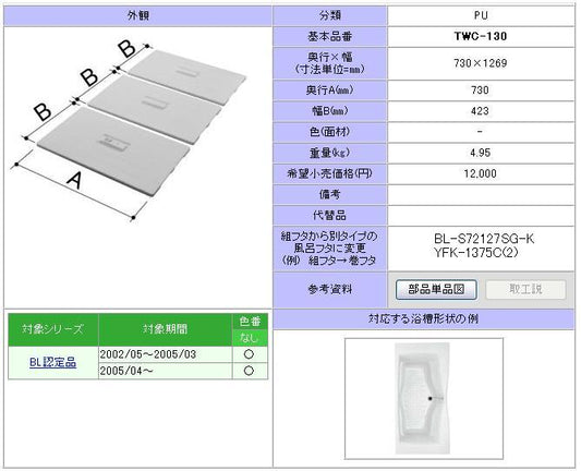 組フタ 1300用組フタ(3枚)  TWC-130