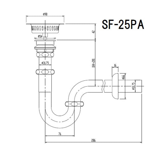 多目的流し用床排水Sトラップ(S-17用)  SF-25SA