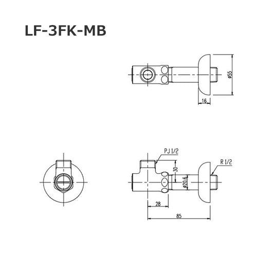 LF-3FK-MB  水栓 アングル形止水栓 化粧台部材