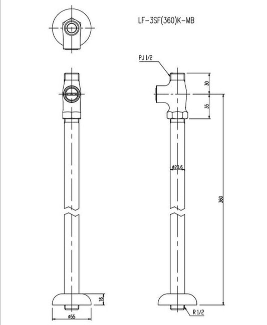 床給水用 ストレート形止水栓 LF-3SF(360)K-MB