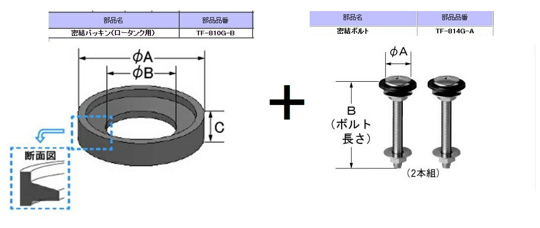 LIXIL INAX 密結パッキン(TF-810G-B)・ボルト(TF-814G-A)セット  TF-802G